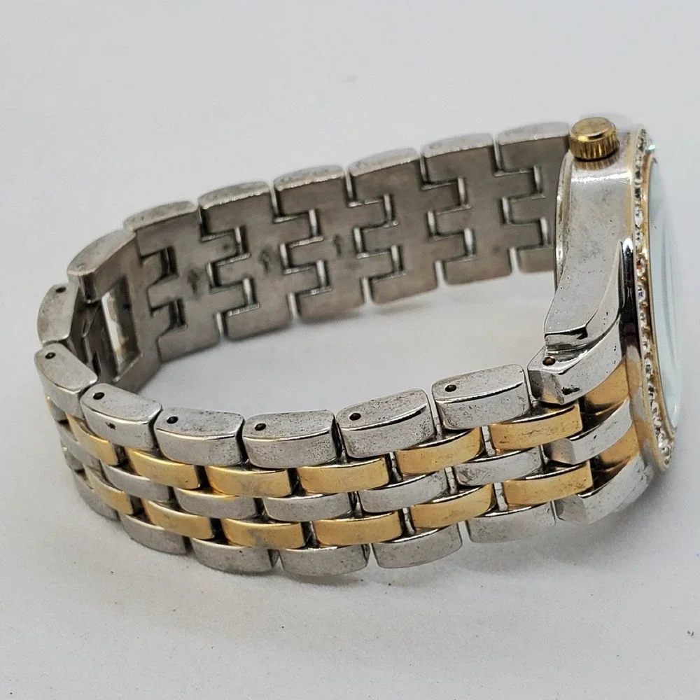 Women's Watch 35MM Crystal Bezel White Dial Gold Gray Bracelet 6